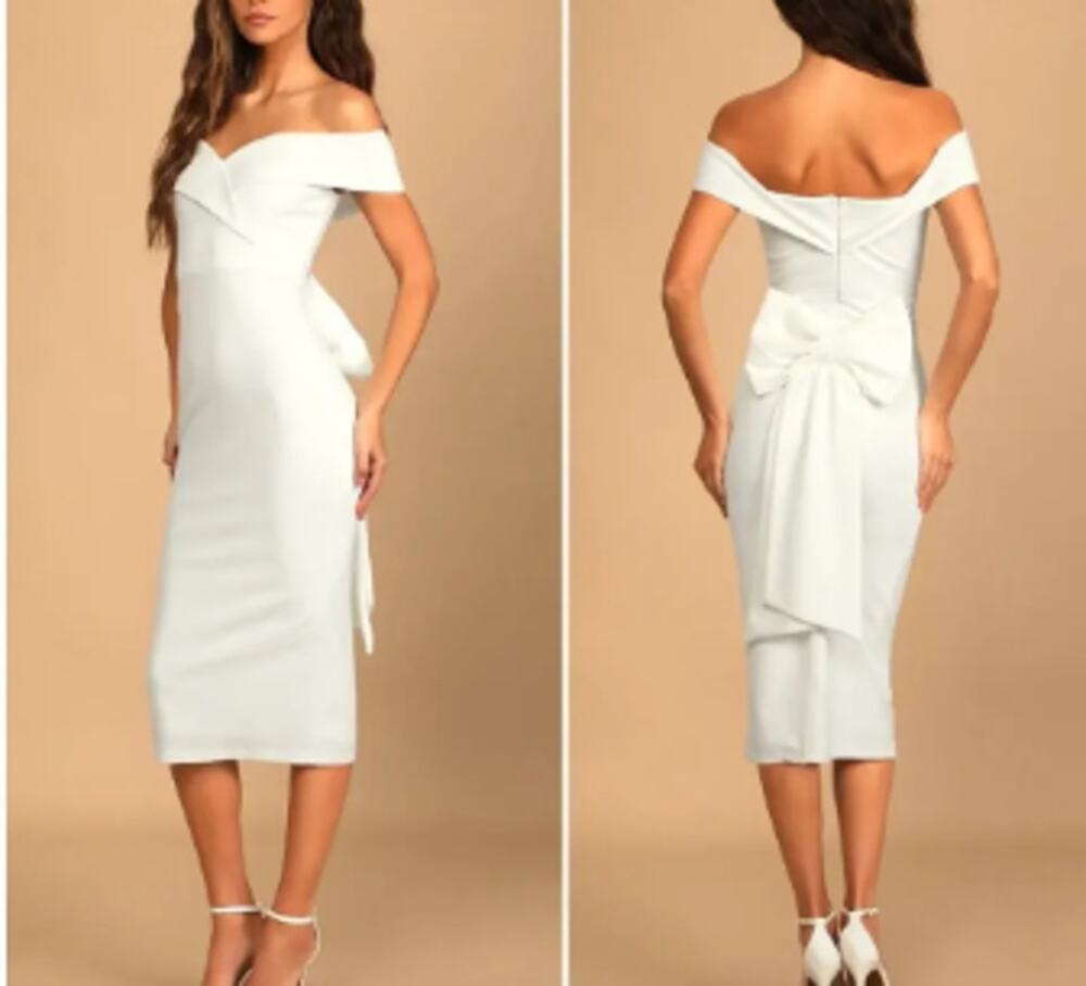 LULU'S XL Cordially Invited White Off-the-Shoulder Bow Back Midi Dress B46